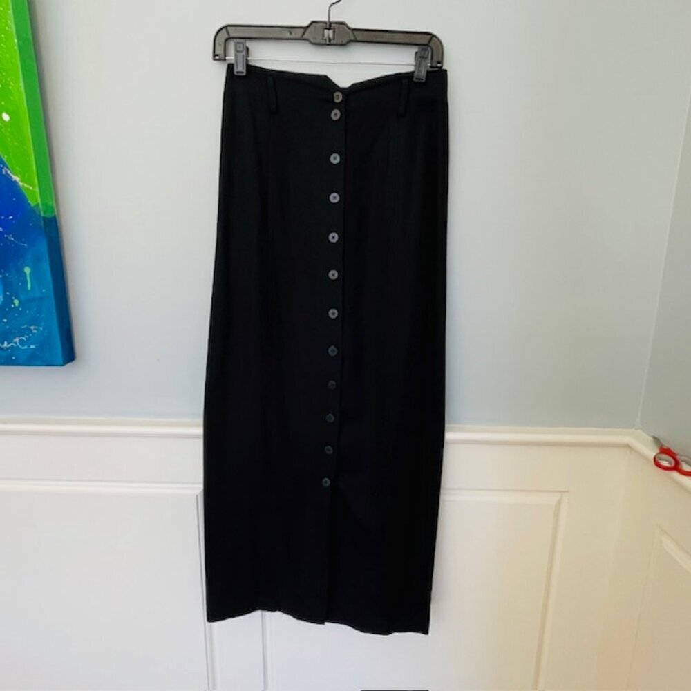 Vintage 90's Gap Rayon Column Maxi Skirt Button Front Black XS/S 6 - Picture 2 of 5